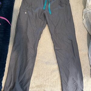 Figs Men's Gray Joggers with Teal Drawstring